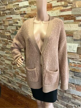 NAADAM Cardigan Sweater Grandpa Button Down in Tan